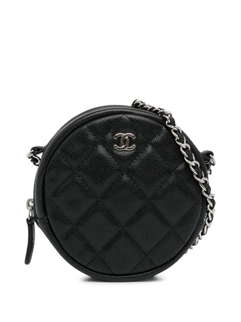 2019 CC Quilted Caviar Round Clutch With Chain crossbody bag